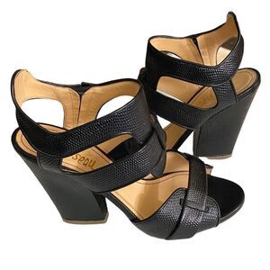 Jerome C Rousseau Wm’s 8 Black Brannon Jacquard Leather Slingback Sandals Shoes
